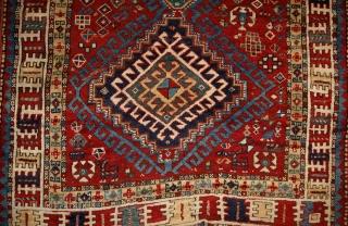 Rural, free & real. Charismatic village rug from the Caucasus. Somewhere in the Gazakh/Fakhralo area, 19th century. Great condition with good pile. Perfect, shining, living colors. More pieces here: http://rugrabbit.com/profile/5160   