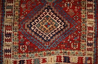 Rural, free & real. Charismatic village rug from the Caucasus. Somewhere in the Gazakh/Fakhralo area, 19th century. Great condition with good pile. Perfect, shining, living colors. More pieces here: http://rugrabbit.com/profile/5160   