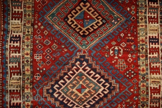 Rural, free & real. Charismatic village rug from the Caucasus. Somewhere in the Gazakh/Fakhralo area, 19th century. Great condition with good pile. Perfect, shining, living colors. More pieces here: http://rugrabbit.com/profile/5160   