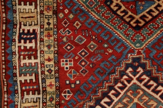 Rural, free & real. Charismatic village rug from the Caucasus. Somewhere in the Gazakh/Fakhralo area, 19th century. Great condition with good pile. Perfect, shining, living colors. More pieces here: http://rugrabbit.com/profile/5160   
