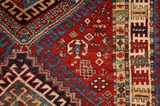 Rural, free & real. Charismatic village rug from the Caucasus. Somewhere in the Gazakh/Fakhralo area, 19th century. Great condition with good pile. Perfect, shining, living colors. More pieces here: http://rugrabbit.com/profile/5160   