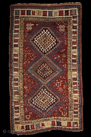 Rural, free & real. Charismatic village rug from the Caucasus. Somewhere in the Gazakh/Fakhralo area, 19th century. Great condition with good pile. Perfect, shining, living colors. More pieces here: http://rugrabbit.com/profile/5160   