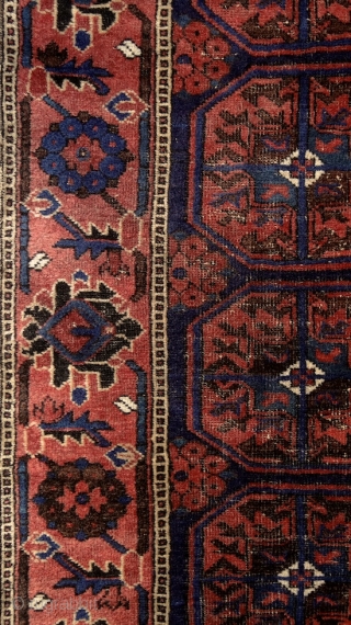 Baluch rug, east Persia, Ferdows area, juicy pile, beautiful border around softly trembling güls, oxidized browns, original fringes and side cords (goat hair) some worn at the bottom part. More pieces: http://rugrabbit.com/profile/5160 