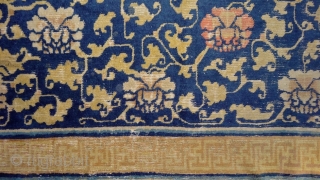 "Water surrounds the lotus flower, but does not wet its petals." - Gautama Buddha,
Ningxia carpet, ca. 17000 .... wool pile on cotton warps & wefts,super soft, floopy handle. A pleasure for the  ...