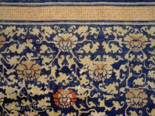 "Water surrounds the lotus flower, but does not wet its petals." - Gautama Buddha,
Ningxia carpet, ca. 17000 .... wool pile on cotton warps & wefts,super soft, floopy handle. A pleasure for the  ...