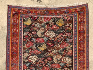 "Do not copy nature too much. Art is an abstraction." Paul Gauguin. Kurdish kilim, Senneh, Persia, ca. 1900. Intact, original, perfect condition. Extremly powerful, abstract drawing. Note the 2 hiding birds along  ...