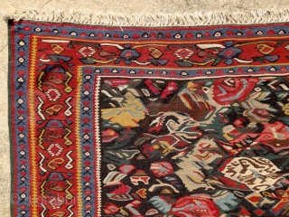 "Do not copy nature too much. Art is an abstraction." Paul Gauguin. Kurdish kilim, Senneh, Persia, ca. 1900. Intact, original, perfect condition. Extremly powerful, abstract drawing. Note the 2 hiding birds along  ...