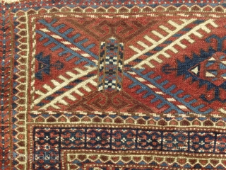 Turkmen "Turreted"/Pendi Göl rug, 100x150cm, soft wool, very fine graphic weaving, pile is full except on some parts, where it was folded, no repair, original selvages and kilim ends, perfect saturated light  ...