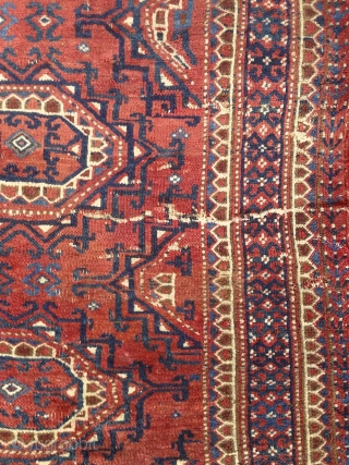 Turkmen "Turreted"/Pendi Göl rug, 100x150cm, soft wool, very fine graphic weaving, pile is full except on some parts, where it was folded, no repair, original selvages and kilim ends, perfect saturated light  ...