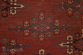 Yomud "Kepse" main carpet, at least mid. 19th century, 320x210 cm, wonderfully balanced spacious design with floating, rounded -early type of- Kepse-göls, and rare type of skirt design. Deep and saturated natural  ...