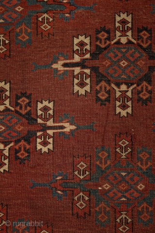 Yomud "Kepse" main carpet, at least mid. 19th century, 320x210 cm, wonderfully balanced spacious design with floating, rounded -early type of- Kepse-göls, and rare type of skirt design. Deep and saturated natural  ...