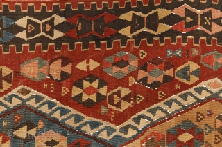 Kagizman kilim, mid 19th century, East-Anatolia, 340x165cm. Nice non symmetrical, early balanced palette with deep and saturated colors included different kind of early aubergine! Beautiful red, mauve, turquoise, indigo, light creamy brown  ...