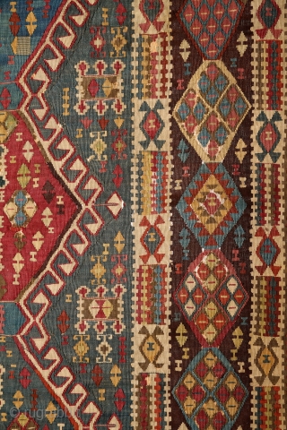 Kagizman Kilim, mid. 19th century, East Anatolia, 365x150cm
Beautiful saturated natural colors. Rare triple-bordure type. Wool on wool, some oxidized browns here and there, good overall condition.
more pictures here: https://picasaweb.google.com/pazyrikcarpet
Feel free to ask  ...