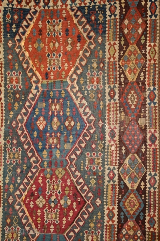 Kagizman Kilim, mid. 19th century, East Anatolia, 365x150cm
Beautiful saturated natural colors. Rare triple-bordure type. Wool on wool, some oxidized browns here and there, good overall condition.
more pictures here: https://picasaweb.google.com/pazyrikcarpet
Feel free to ask  ...