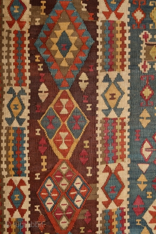 Kagizman Kilim, mid. 19th century, East Anatolia, 365x150cm
Beautiful saturated natural colors. Rare triple-bordure type. Wool on wool, some oxidized browns here and there, good overall condition.
more pictures here: https://picasaweb.google.com/pazyrikcarpet
Feel free to ask  ...