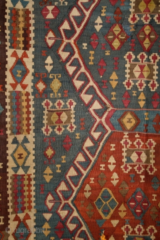 Kagizman Kilim, mid. 19th century, East Anatolia, 365x150cm
Beautiful saturated natural colors. Rare triple-bordure type. Wool on wool, some oxidized browns here and there, good overall condition.
more pictures here: https://picasaweb.google.com/pazyrikcarpet
Feel free to ask  ...