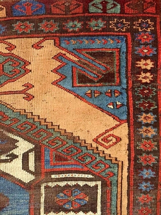 A shining icy blue/turquise oasis floating in the middle of the sand desert (undyed camel-hair wool) Charismatic Karapinar village rug, mid 19th century, Central Anatolia. A real village piece with rural touch  ...