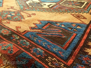 A shining icy blue/turquise oasis floating in the middle of the sand desert (undyed camel-hair wool) Charismatic Karapinar village rug, mid 19th century, Central Anatolia. A real village piece with rural touch  ...