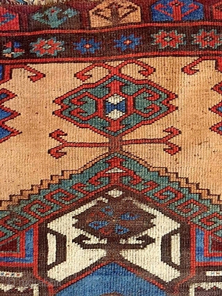 A shining icy blue/turquise oasis floating in the middle of the sand desert (undyed camel-hair wool) Charismatic Karapinar village rug, mid 19th century, Central Anatolia. A real village piece with rural touch  ...