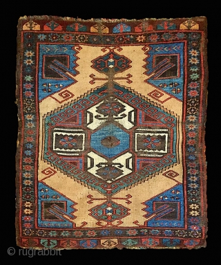 A shining icy blue/turquise oasis floating in the middle of the sand desert (undyed camel-hair wool) Charismatic Karapinar village rug, mid 19th century, Central Anatolia. A real village piece with rural touch  ...