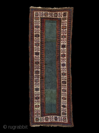 “Green calm below, blue quietness above.” John Greenleaf Whittier, Bordjalu (?) sleeping rug, Caucasus, 19th century, intact condition, full, meaty pile all over.  A calmy green-turquise field sorrounded by rawly drawn  ...