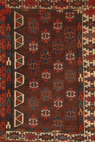 Yomud Ensi, Turkmenistan, mid 19th century, wool on wool with brilliant colors.
Super graphic drawing,wonderful bottom design with wonderful life of trees with horns on their top, known from mihrab's head on the  ...