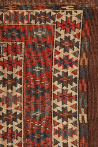 Yomud Ensi, Turkmenistan, mid 19th century, wool on wool with brilliant colors.
Super graphic drawing,wonderful bottom design with wonderful life of trees with horns on their top, known from mihrab's head on the  ...