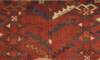 Yomud Ensi, Turkmenistan, mid 19th century, wool on wool with brilliant colors.
Super graphic drawing,wonderful bottom design with wonderful life of trees with horns on their top, known from mihrab's head on the  ...