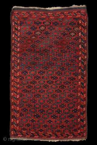 Beshir turkmens launching spaceships to their inner universe... Ersari/Beshir rug, end of 19th century, 185x105cm, allover eshme-gül design, which usually appears on different kind of bags, not common on rugs. Bright, vivid  ...