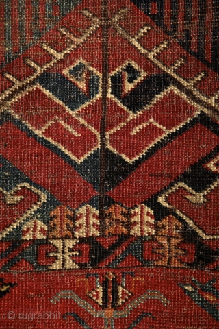 Beshir chuval, ca. 1850, wonderful colors, and super graphic, large scaling, rare ikat-like pattern, worn overall, worn overall, has seen more centuries, but still glorious, full with history, just like an old  ...