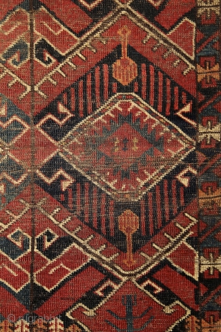 Beshir chuval, ca. 1850, wonderful colors, and super graphic, large scaling, rare ikat-like pattern, worn overall, worn overall, has seen more centuries, but still glorious, full with history, just like an old  ...
