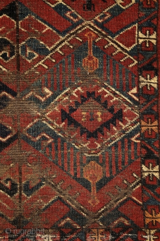 Beshir chuval, ca. 1850, wonderful colors, and super graphic, large scaling, rare ikat-like pattern, worn overall, worn overall, has seen more centuries, but still glorious, full with history, just like an old  ...
