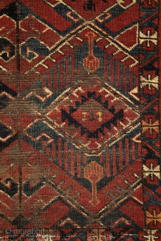 Beshir chuval, ca. 1850, wonderful colors, and super graphic, large scaling, rare ikat-like pattern, worn overall, worn overall, has seen more centuries, but still glorious, full with history, just like an old  ...