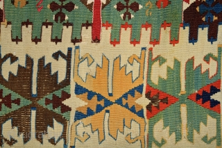 Malatya - Rashwan kilim, 175x320 cm, mid. 19th century
Perfect, very deeply saturated, all natural colors, fresh turquoise greens, perfect deep indigo and more different blue, yellow, red and so on...
full anatolian color  ...