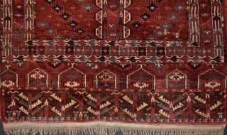 Yomud Ensi, 19th century. Mint condition, full juicy pile allover, original sides and kilim on both ends, original tassels. There are a few redone knots here&there, but it is really in mint  ...