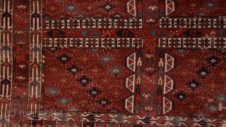 Yomud Ensi, 19th century. Mint condition, full juicy pile allover, original sides and kilim on both ends, original tassels. There are a few redone knots here&there, but it is really in mint  ...