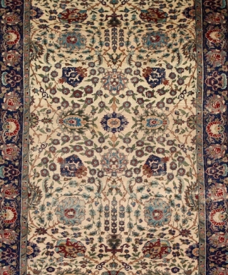 Kayseri "Manchester" rug, wool on cotton, very fine knotting with soft, silky touch. Very characteristic "Shah abbas" field design The cream-ivory ground makes the movement of the leaves and flowers dynamic and  ...