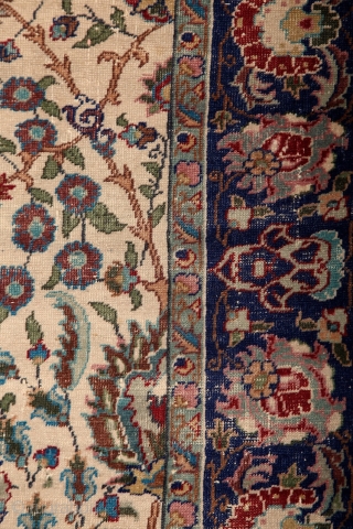 Kayseri "Manchester" rug, wool on cotton, very fine knotting with soft, silky touch. Very characteristic "Shah abbas" field design The cream-ivory ground makes the movement of the leaves and flowers dynamic and  ...