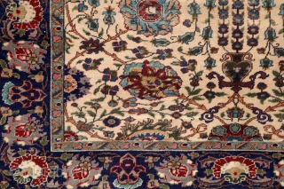 Kayseri "Manchester" rug, wool on cotton, very fine knotting with soft, silky touch. Very characteristic "Shah abbas" field design The cream-ivory ground makes the movement of the leaves and flowers dynamic and  ...