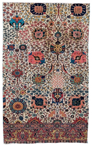 Kayseri "Manchester" rug, wool on cotton, very fine knotting with soft, silky touch. Very characteristic "Shah abbas" field design The cream-ivory ground makes the movement of the leaves and flowers dynamic and  ...