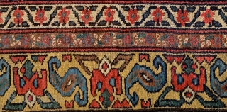 North-west persian kurdish 'double-mihrab' rug, 19th century. Non-commercial, tribal/village work with great colors & bold drawing. Ancient S-hooked border! Stylized dragons defending a blooming 'mina-khani' field of life. More pieces: http://rugrabbit.com/profile/5160  