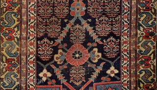 North-west persian kurdish 'double-mihrab' rug, 19th century. Non-commercial, tribal/village work with great colors & bold drawing. Ancient S-hooked border! Stylized dragons defending a blooming 'mina-khani' field of life. More pieces: http://rugrabbit.com/profile/5160  