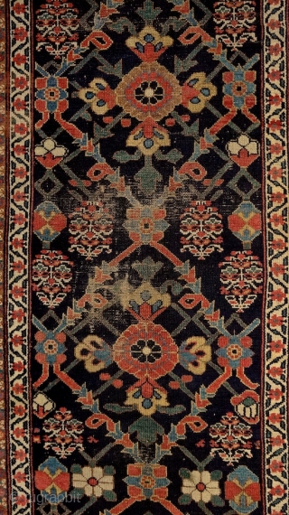 North-west persian kurdish 'double-mihrab' rug, 19th century. Non-commercial, tribal/village work with great colors & bold drawing. Ancient S-hooked border! Stylized dragons defending a blooming 'mina-khani' field of life. More pieces: http://rugrabbit.com/profile/5160  