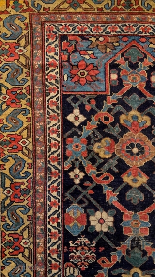 North-west persian kurdish 'double-mihrab' rug, 19th century. Non-commercial, tribal/village work with great colors & bold drawing. Ancient S-hooked border! Stylized dragons defending a blooming 'mina-khani' field of life. More pieces: http://rugrabbit.com/profile/5160  