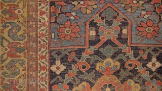 North-west persian kurdish 'double-mihrab' rug, 19th century. Non-commercial, tribal/village work with great colors & bold drawing. Ancient S-hooked border! Stylized dragons defending a blooming 'mina-khani' field of life. More pieces: http://rugrabbit.com/profile/5160  