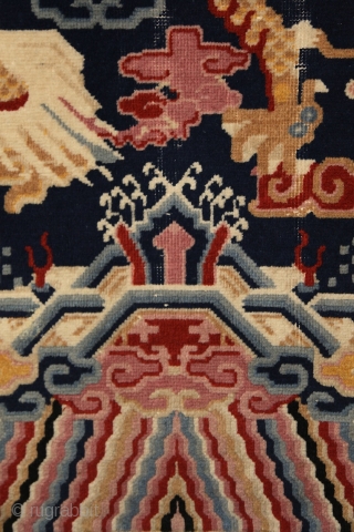 Tibetan pillar rug, mid 20th century, 220x70cm, wool on cotton, perfect condition, intact sides and ends and full, soft pile overall. other pieces on sale: http://rugrabbit.com/profile/5160 (photograph of the weaver: Oriental Rug  ...