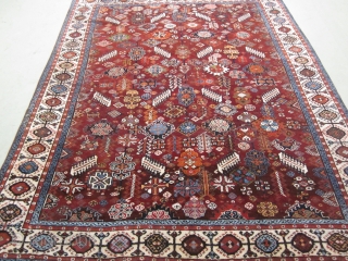 6'2" x 7'8" Antique Shekarlu Qashqai rug. Circa 1860. Condition: excellent. 90% medium-full pile, no foundation showing. No repairs, moth damage or issues. Only a few small areas where the pile is  ...