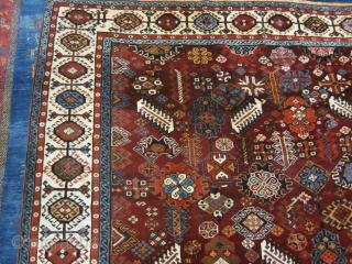 6'2" x 7'8" Antique Shekarlu Qashqai rug. Circa 1860. Condition: excellent. 90% medium-full pile, no foundation showing. No repairs, moth damage or issues. Only a few small areas where the pile is  ...