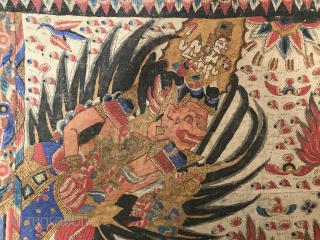 Balinese temple painting on fabric
Description: appears to depict Sita’s fire ordeal, a scene from the Hindu epic, the Ramayana, in which Sita, after returning from a long period of captivity, is reunited  ...