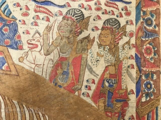 Balinese temple painting on fabric
Description: appears to depict Sita’s fire ordeal, a scene from the Hindu epic, the Ramayana, in which Sita, after returning from a long period of captivity, is reunited  ...